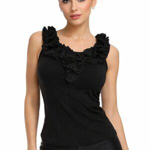Design History Ruffle Tank Top S Black Sleeveless Stretch Blouse Y2K Boho Chic